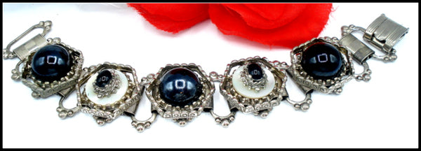 Victorian Revival Bracelet MOP Jet Black Cabochons