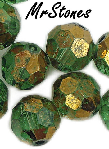 10mm (BEAD) Green Tourmaline Partial Arum Color Coating Glass Bead