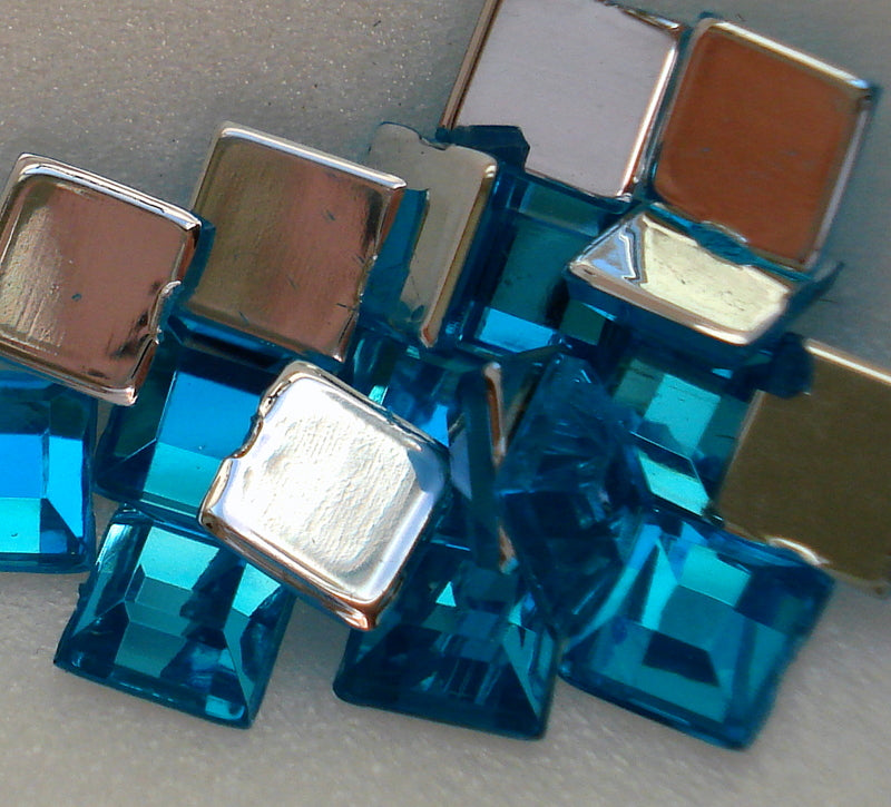 6MM OLD AQUA COLOR ACRYLIC FLAT BACK SQUARES