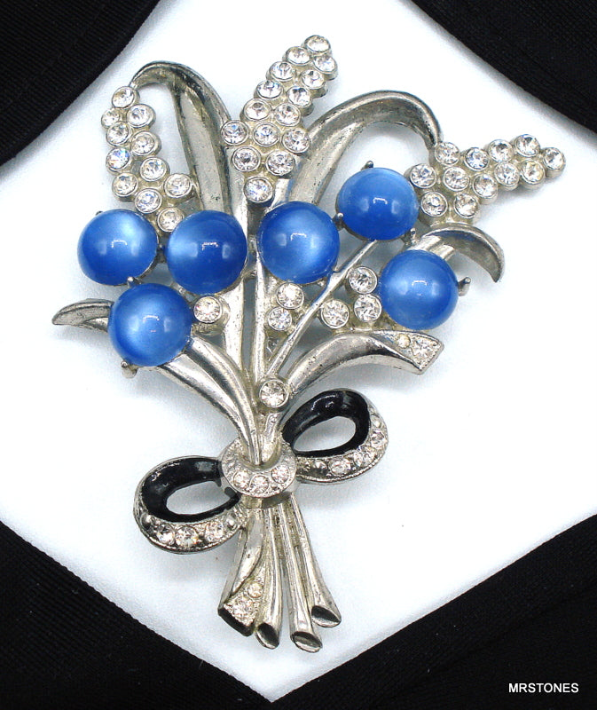 Floral Bouquet 3" Blue Moonstone Brooch