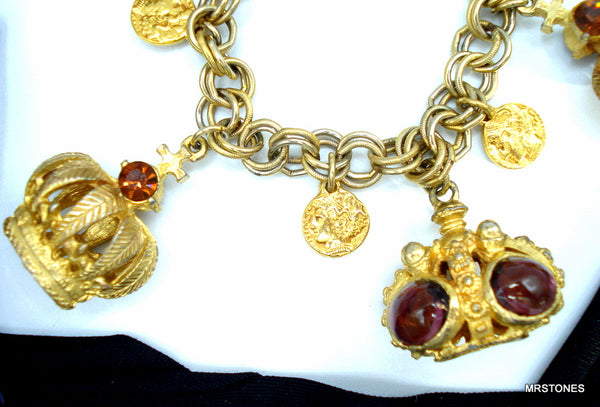 Chunky Royal Crown Coin Charm Bracelet