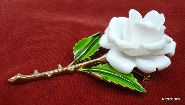 Trifari White Rose Brooch