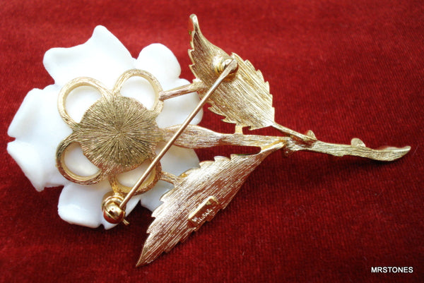 Trifari White Rose Brooch