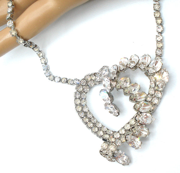 Open Heart Crystal Rhinestone Glam Necklace