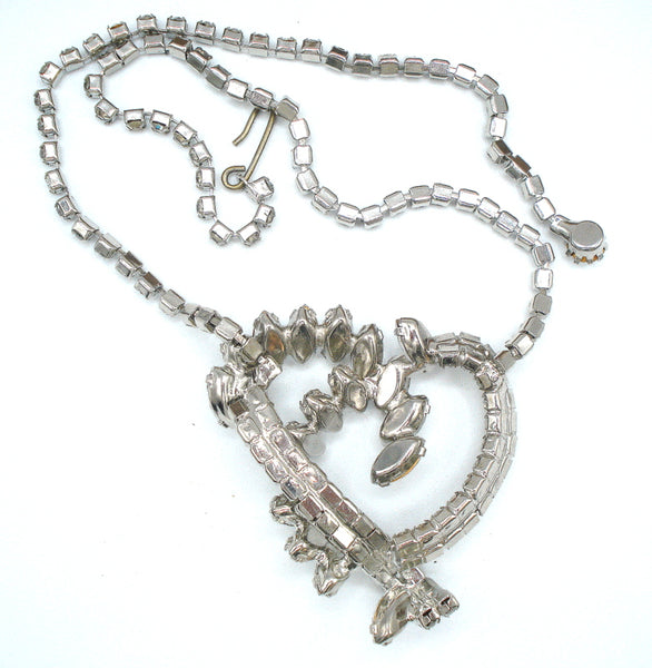 Open Heart Crystal Rhinestone Glam Necklace