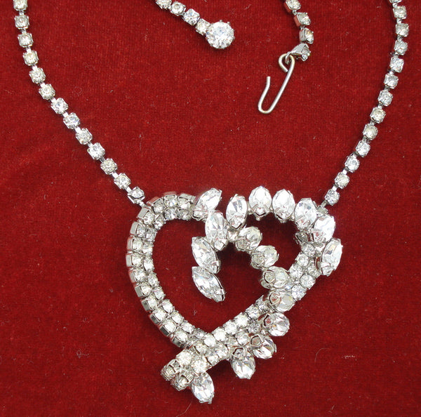 Open Heart Crystal Rhinestone Glam Necklace