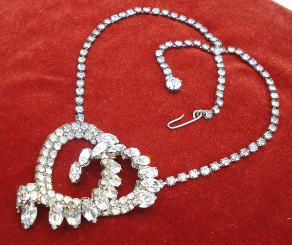 Open Heart Crystal Rhinestone Glam Necklace