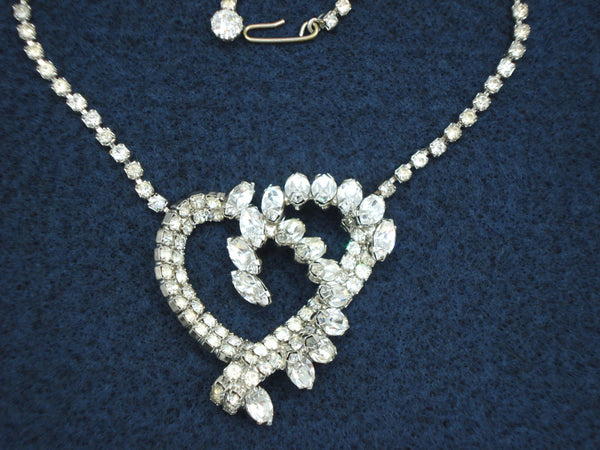 Open Heart Crystal Rhinestone Glam Necklace