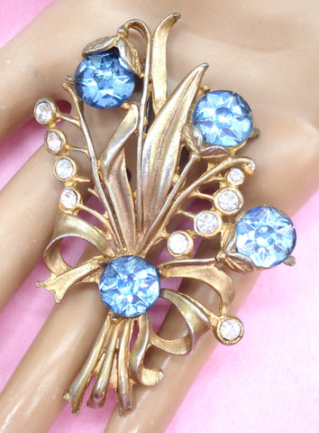 3" Floral Bouquet Brooch Sapphire Crystal