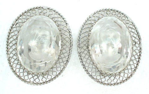 Whiting & Davis Reverse Intaglio Clear Earrings