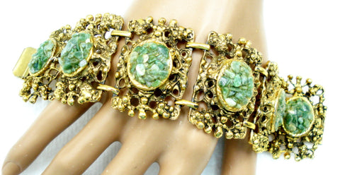 Chunky Victorian Revival Faux Jade Chip Bracelet