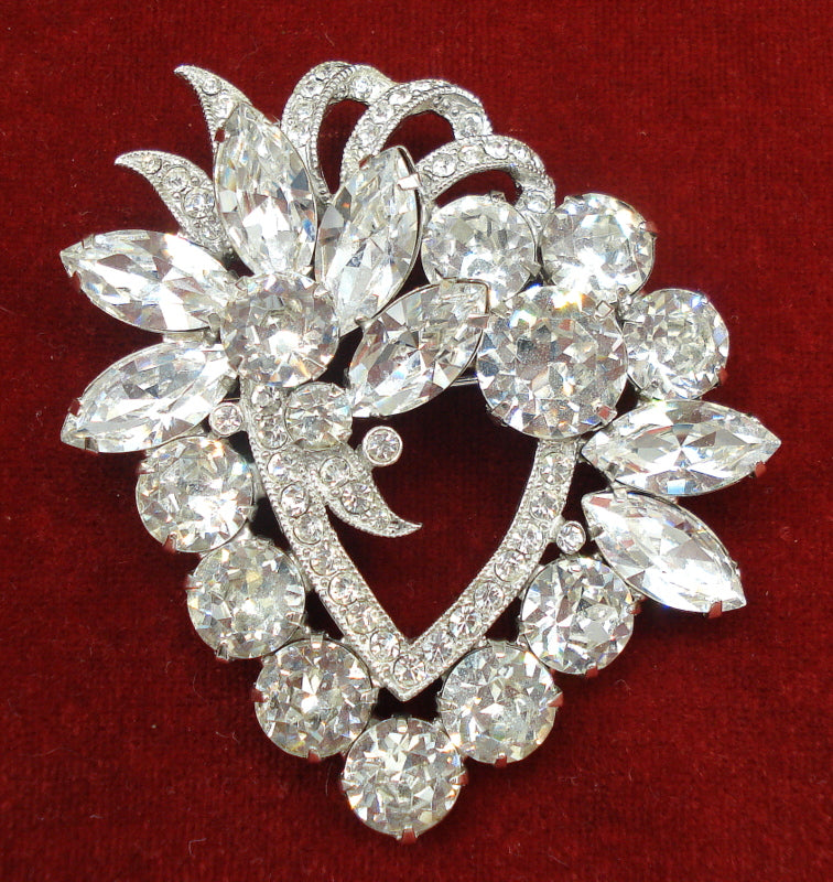 Eisenberg Ice Flower Rhinestone Silver Brooch Clear Leaves Vintage Signed hot