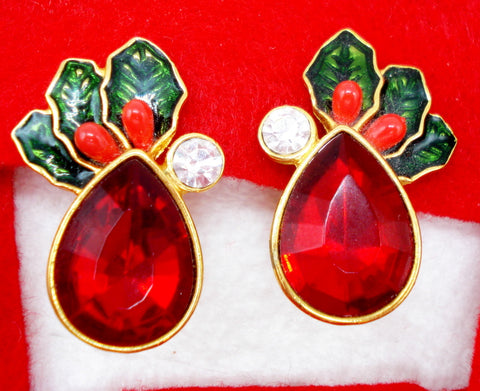 Avon Christmas Poinsettia Siam Earrings