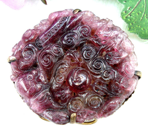 Exquisite Carved Amethyst Antique Brooch