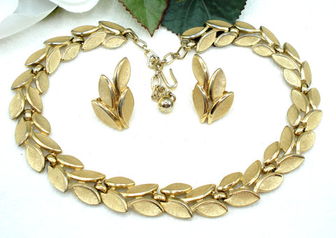 Trifari Leaf Set Gold Tone