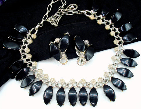 Jet Black Evening Set Lucite Marquises