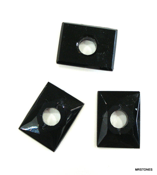 16x12mm (4747) Jet Black Glass Faceted 5mm Hole Cushion Shape