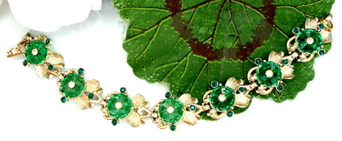 Flower Rhinestone Emerald Bracelet