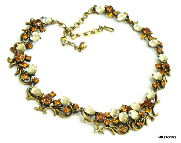 Florenza Signed Necklace Jonquil Topaz Rhinestone