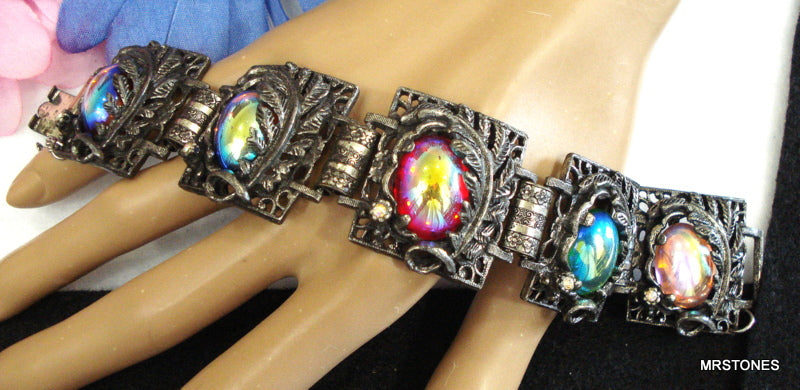 Stunning Vintage Judy Lee Bracelet Oval Stones with vibrant colors Gold buy Setting