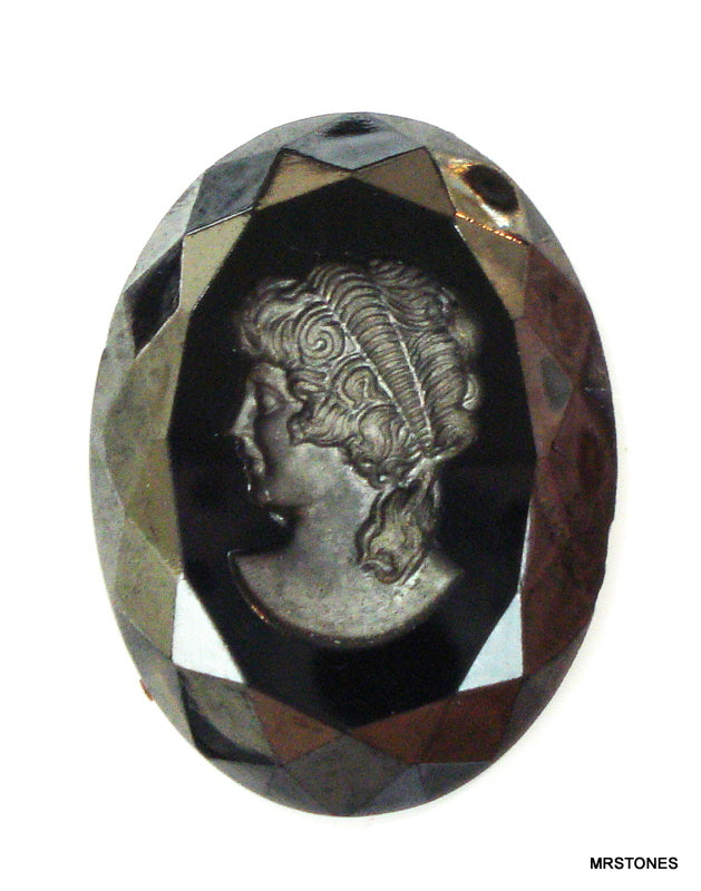 40x30mm Jet Hematite Oval Intaglio Cameo Faceted