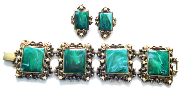 Victorian Revival Chunky Flawed Emerald Set