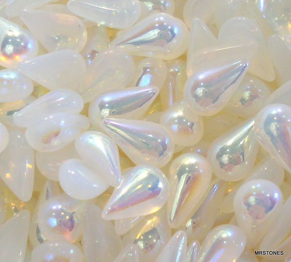 10x6mm (2390) White Opal AB Pear Cabochon