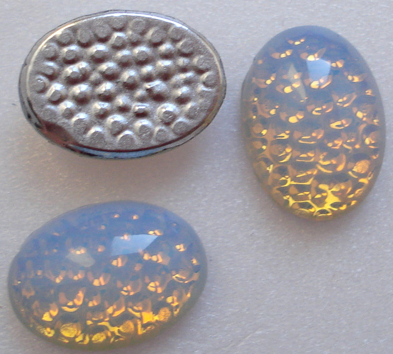 14x10mm (1685) Glass White Pin Fire Opal Oval Cabochon