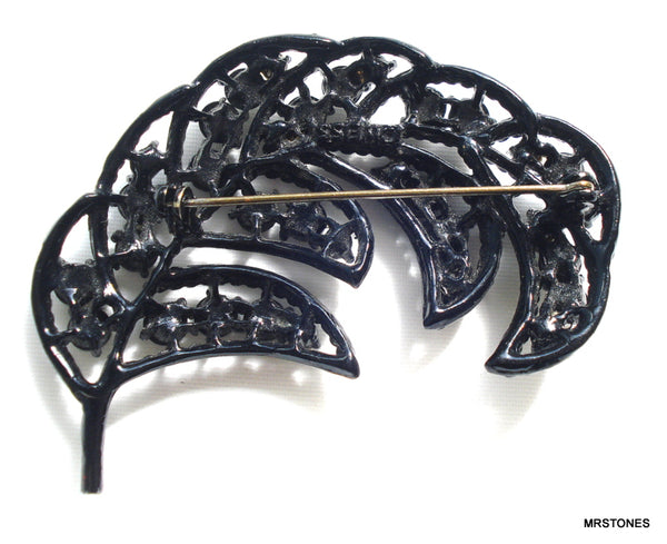 Weiss Brooch Black Japanned Jet Rhinestones