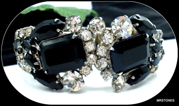 Clamper Bracelet Jet Black Crystal Rhinestones