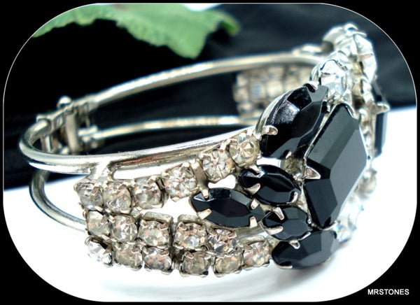 Clamper Bracelet Jet Black Crystal Rhinestones