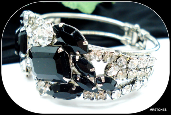 Clamper Bracelet Jet Black Crystal Rhinestones