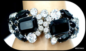 Clamper Bracelet Jet Black Crystal Rhinestones