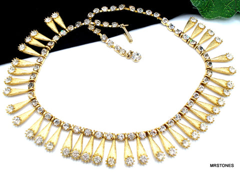 Collar Necklace Brushed Gold Tone Crystal Rhinestones