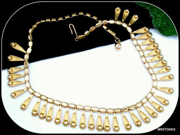 Collar Necklace Brushed Gold Tone Crystal Rhinestones