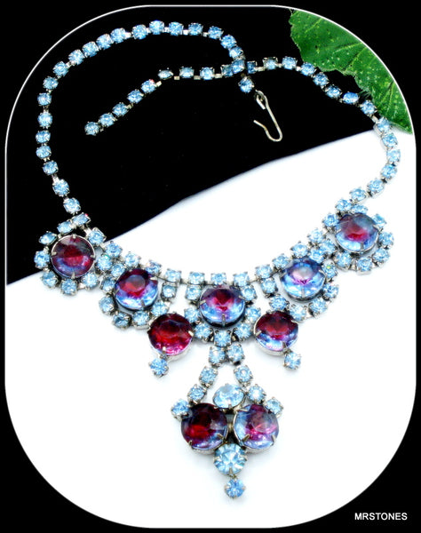 Necklace Bi-Color Ruby Light Sapphire Rhinestones