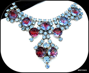 Necklace Bi-Color Ruby Light Sapphire Rhinestones