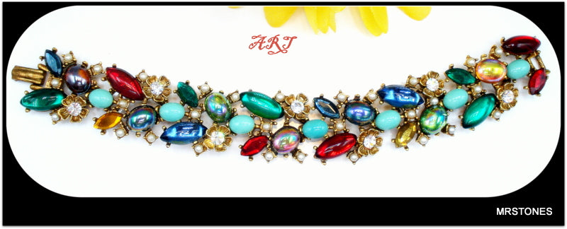 Signed ART Multi Color Stone Shape Bracelet