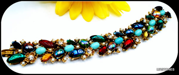 Signed ART Multi Color Stone Shape Bracelet