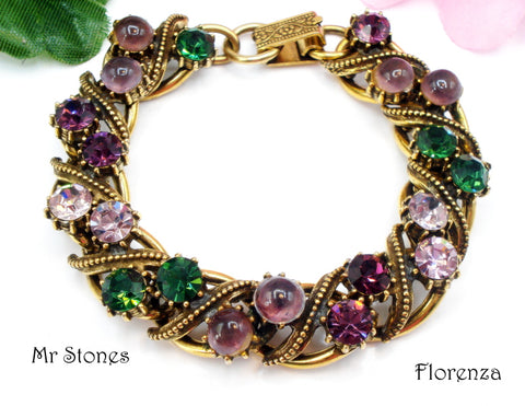 FLORENZA Bracelet Greens Purples Gold Tone