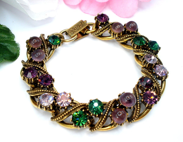 FLORENZA Bracelet Greens Purples Gold Tone