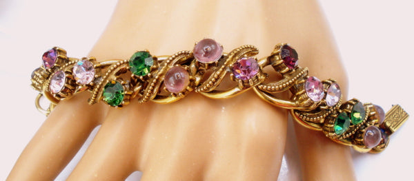 FLORENZA Bracelet Greens Purples Gold Tone