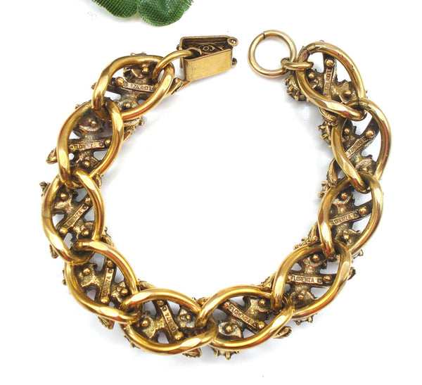 FLORENZA Bracelet Greens Purples Gold Tone