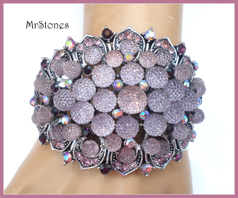 UNIQUE RUNWAY Bracelet Light Amethyst Balls Rhinestones