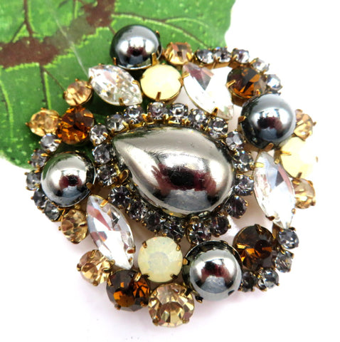 Brooch Assorted Shape Color Rhinestone Collage 2.5"