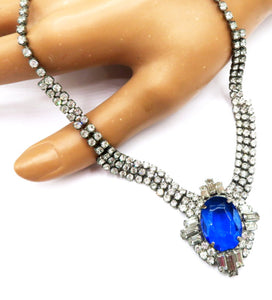 Vintage Necklace Sapphire Crystal Rhinestone