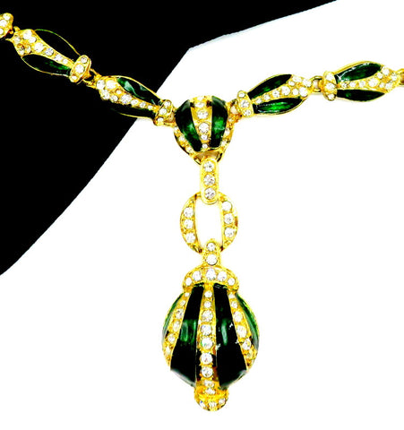 Vintage Enamel Rhinestone Dangle Necklace