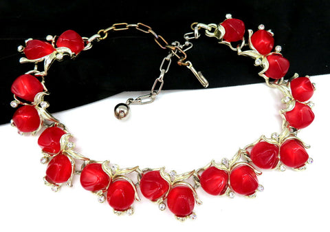 Vintage Choker Necklace Red Moonstone Crystal Rhinestone