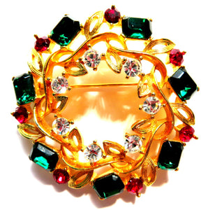 Vintage M Jent Christmas Wreath Brooch 2"